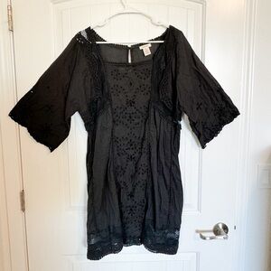 Sundance Boho Whimsigoth Grunge 100% Cotton Black Eyelet dress size medium
